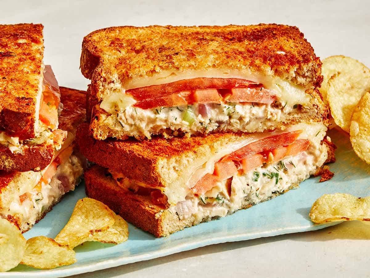 Air fryer tuna melt recipe on a plate. 