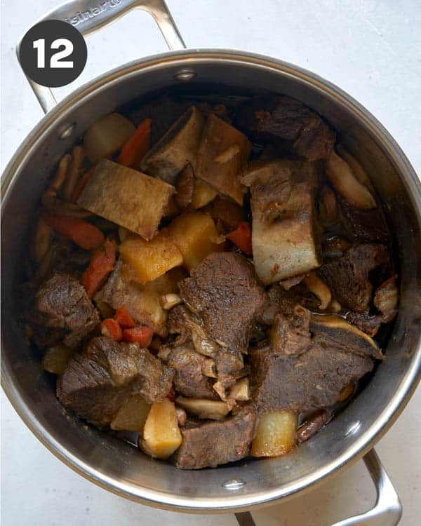 Galbi Jjim in a pot cooked and ready to be served.