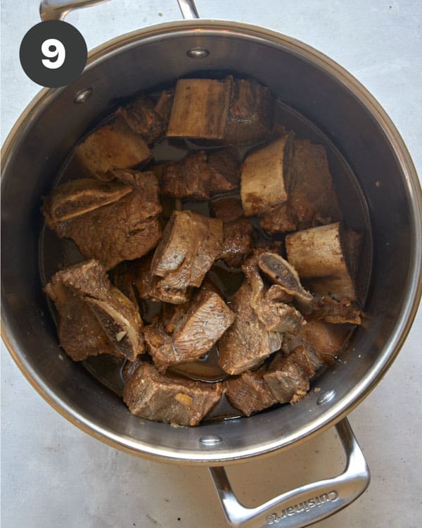 Short ribs in a pot braised.