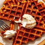 Pumpkin waffle recipe on a plate.
