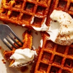 Pumpkin waffle recipe on a plate.