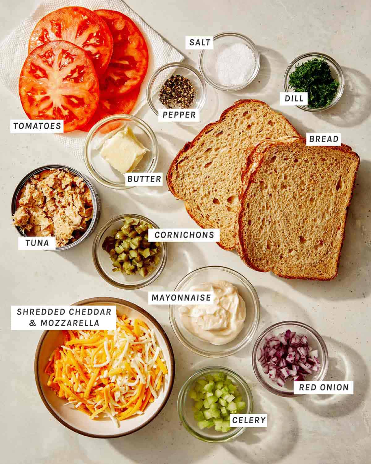 Air Fryer Tuna melt ingredients all laid out.