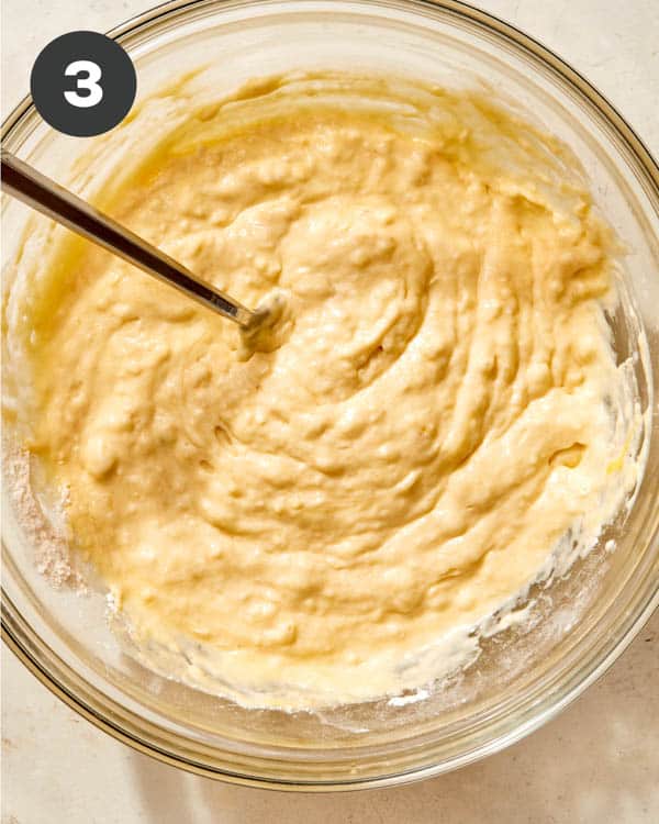 Buttermilk pancake batter in a bowl. 