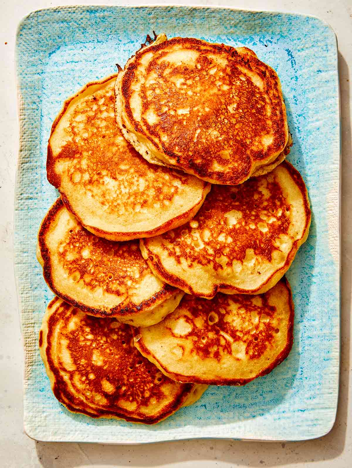 Buttermilk pancakes on a platter.