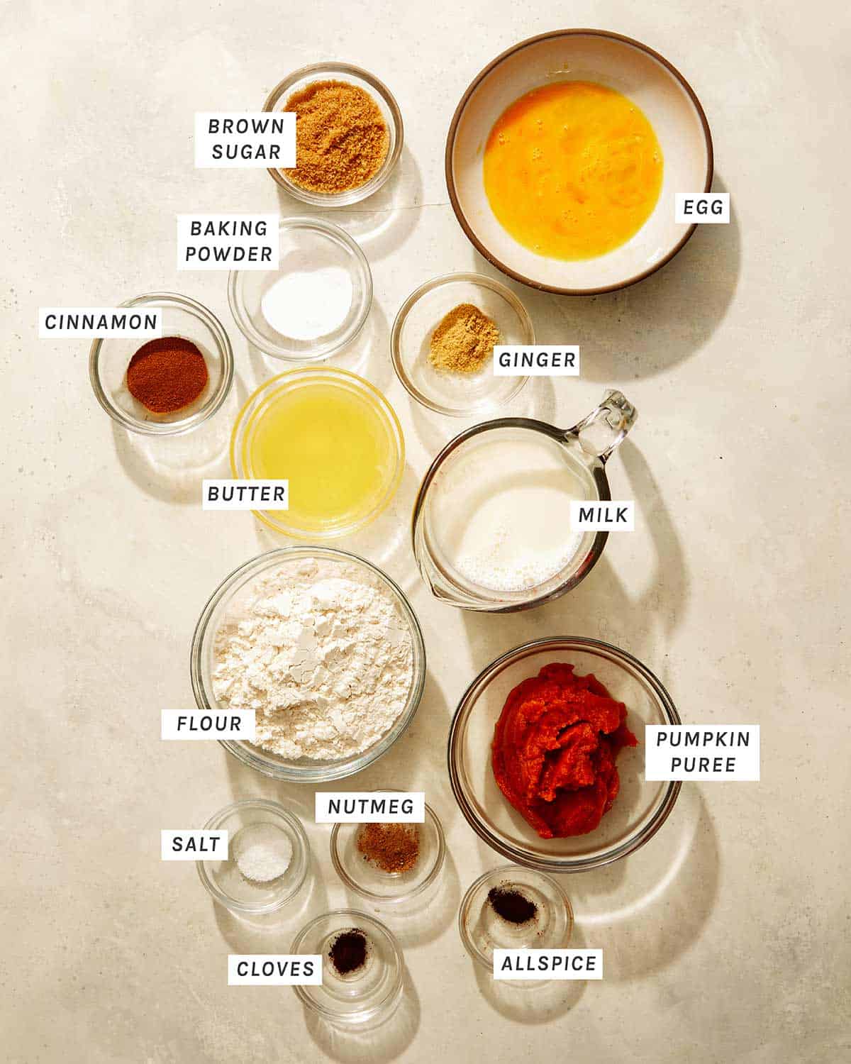 Ingredients to make pumpkin waffles. 