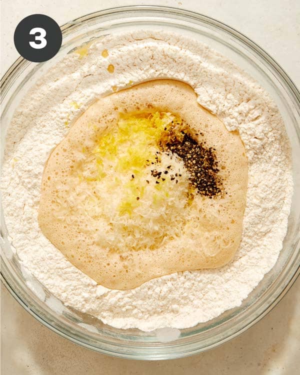 Beer bread ingredients in a bowl. 