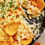 Creamed corn dip recipe with chips on the side.