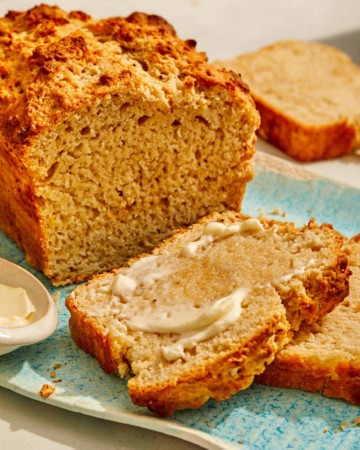 Black pepper parmesan beer bread with butter.