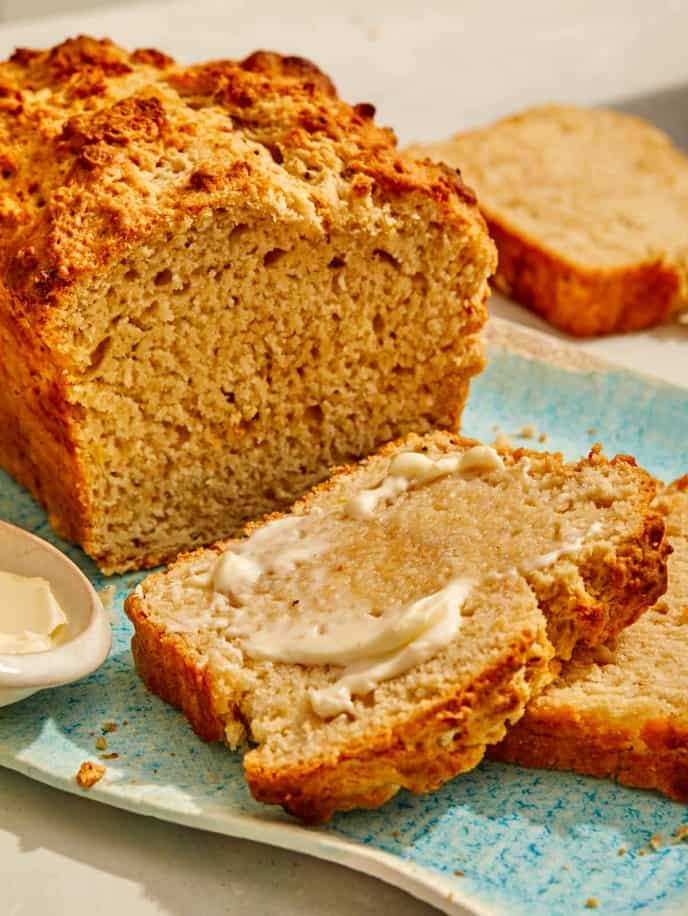 Black pepper parmesan beer bread with butter. 