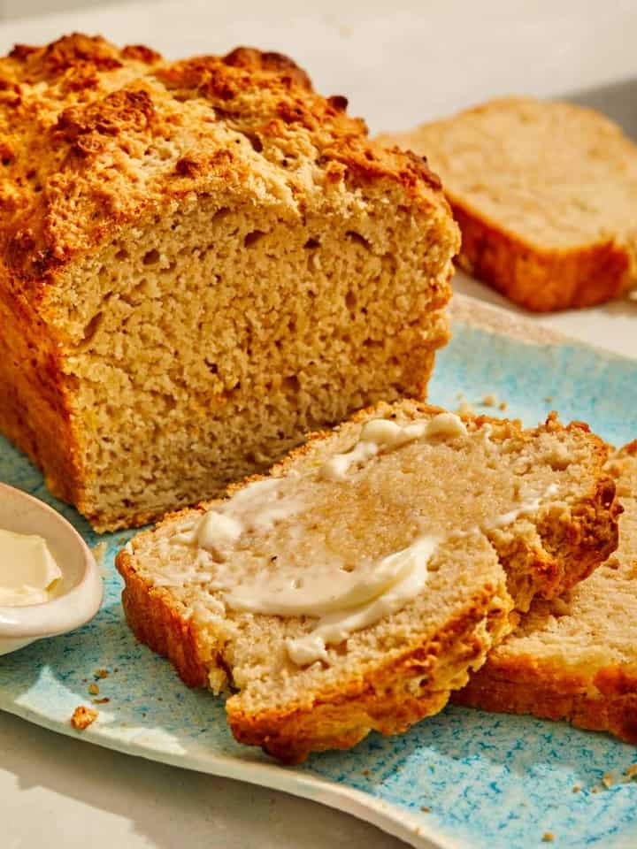 Black pepper parmesan beer bread with butter.
