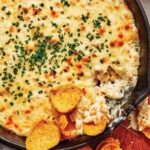 Creamed corn dip recipe with chips on the side.