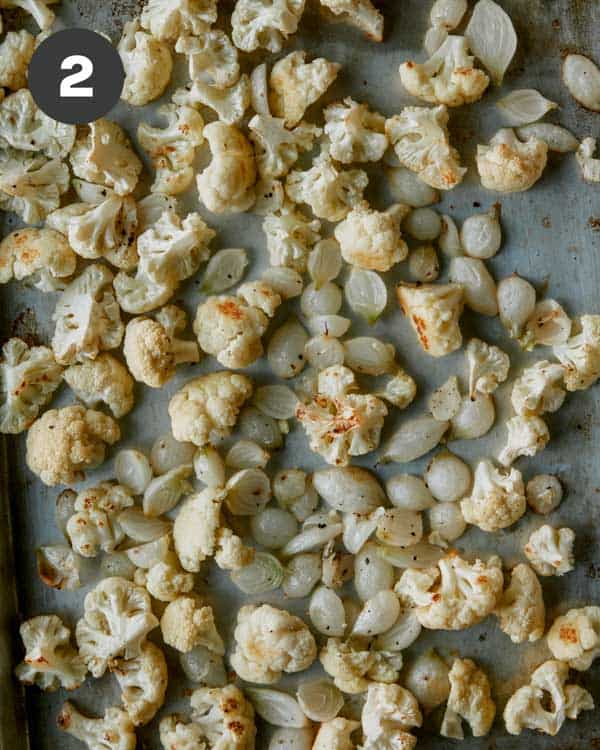 Roasted cauliflower and pearled onions.
