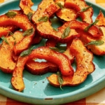 Roasted acorn squash recipe on a plate.