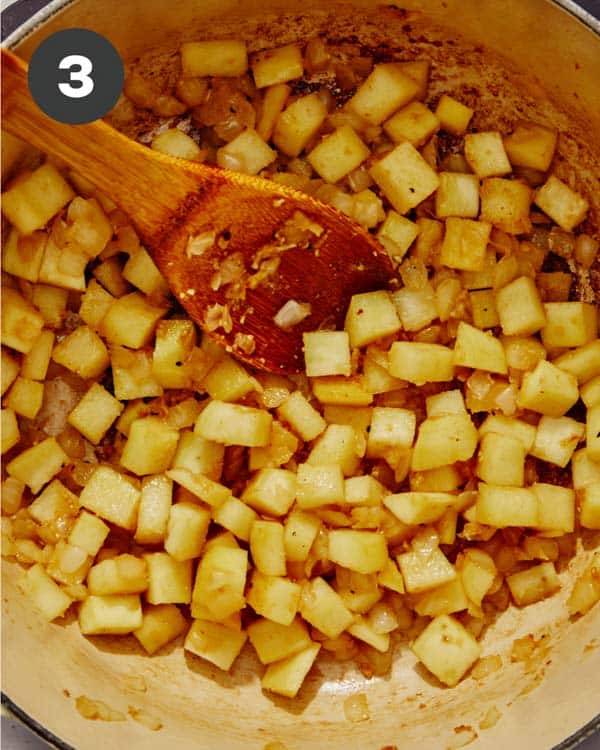 Sweet potatoes in a pot cooking. 