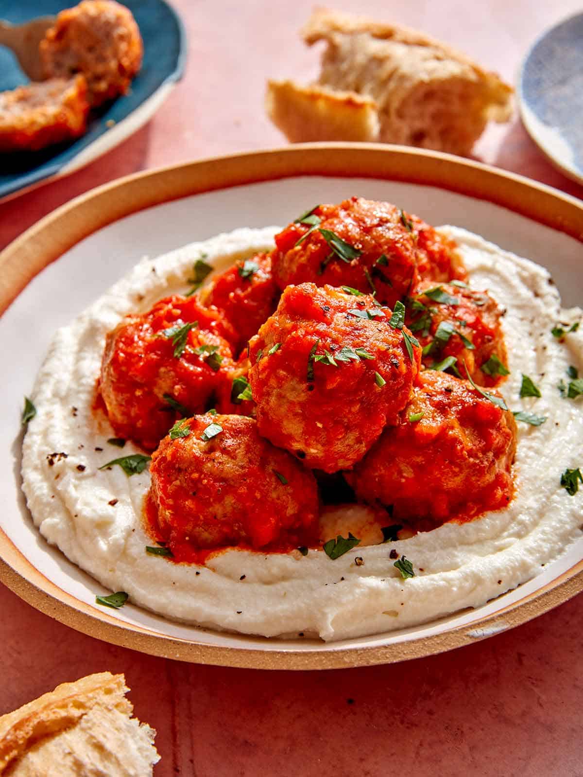 Air fryer turkey meatballs in a bowl. 