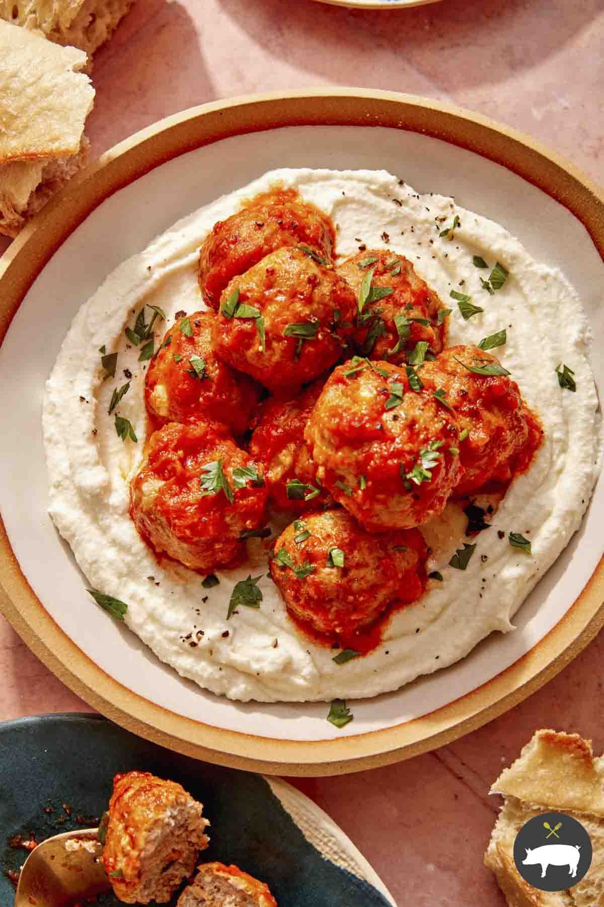 Air Fryer Turkey Meatballs Spoon Fork Bacon