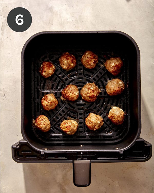 Turkey meatballs cooked in an air fryer. 