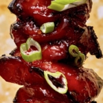 Close up on an air fryer chicken skewer.