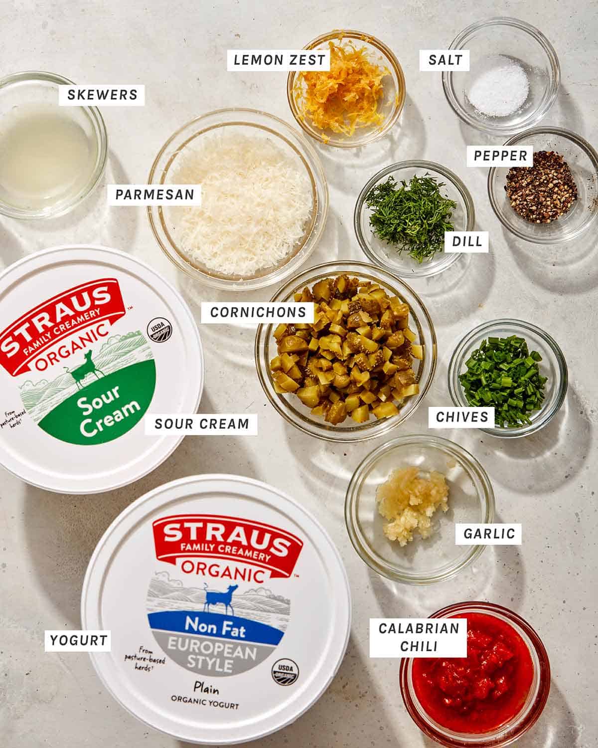 Spicy dill pickle dip recipe ingredients. 