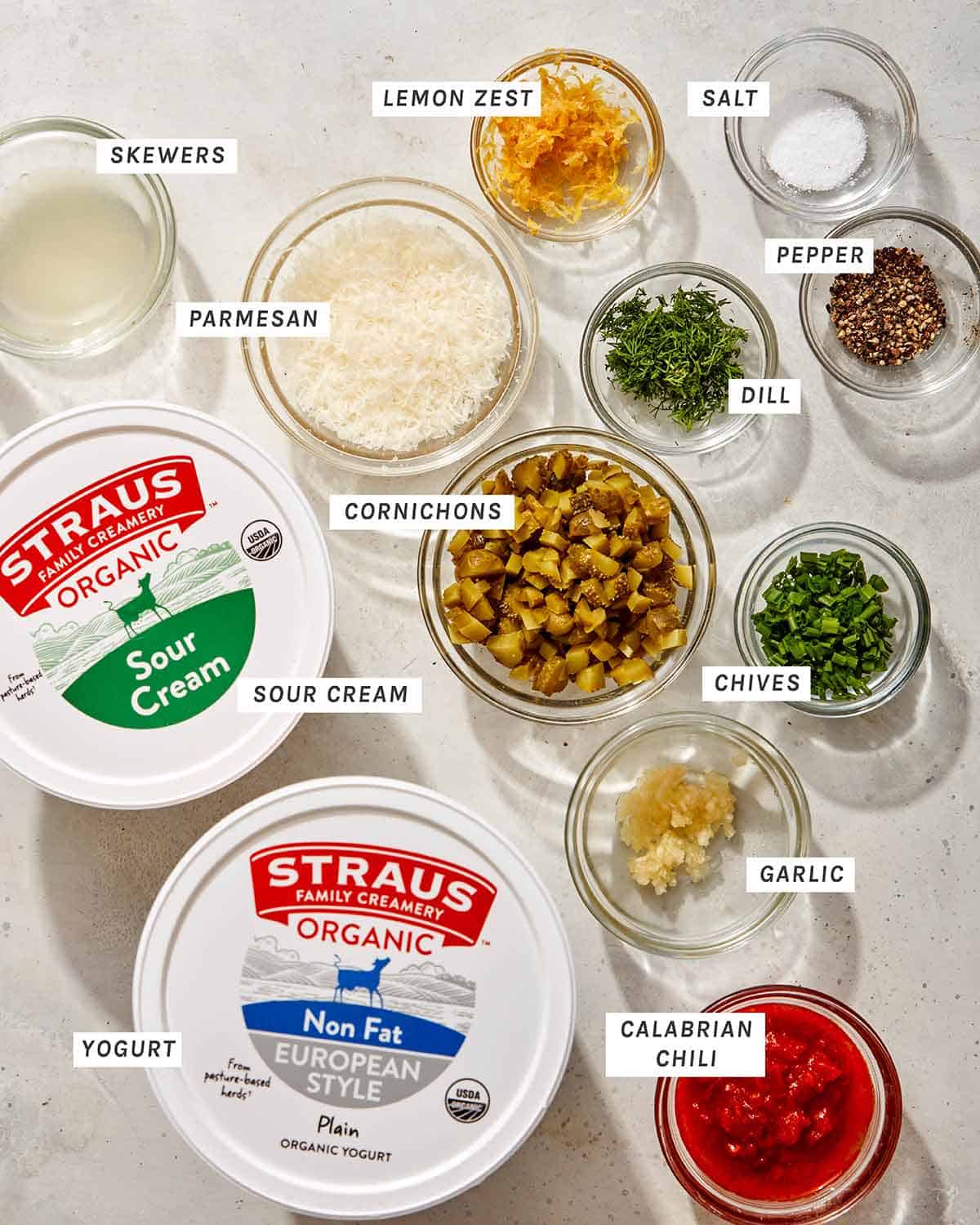 Spicy dill pickle dip recipe ingredients.