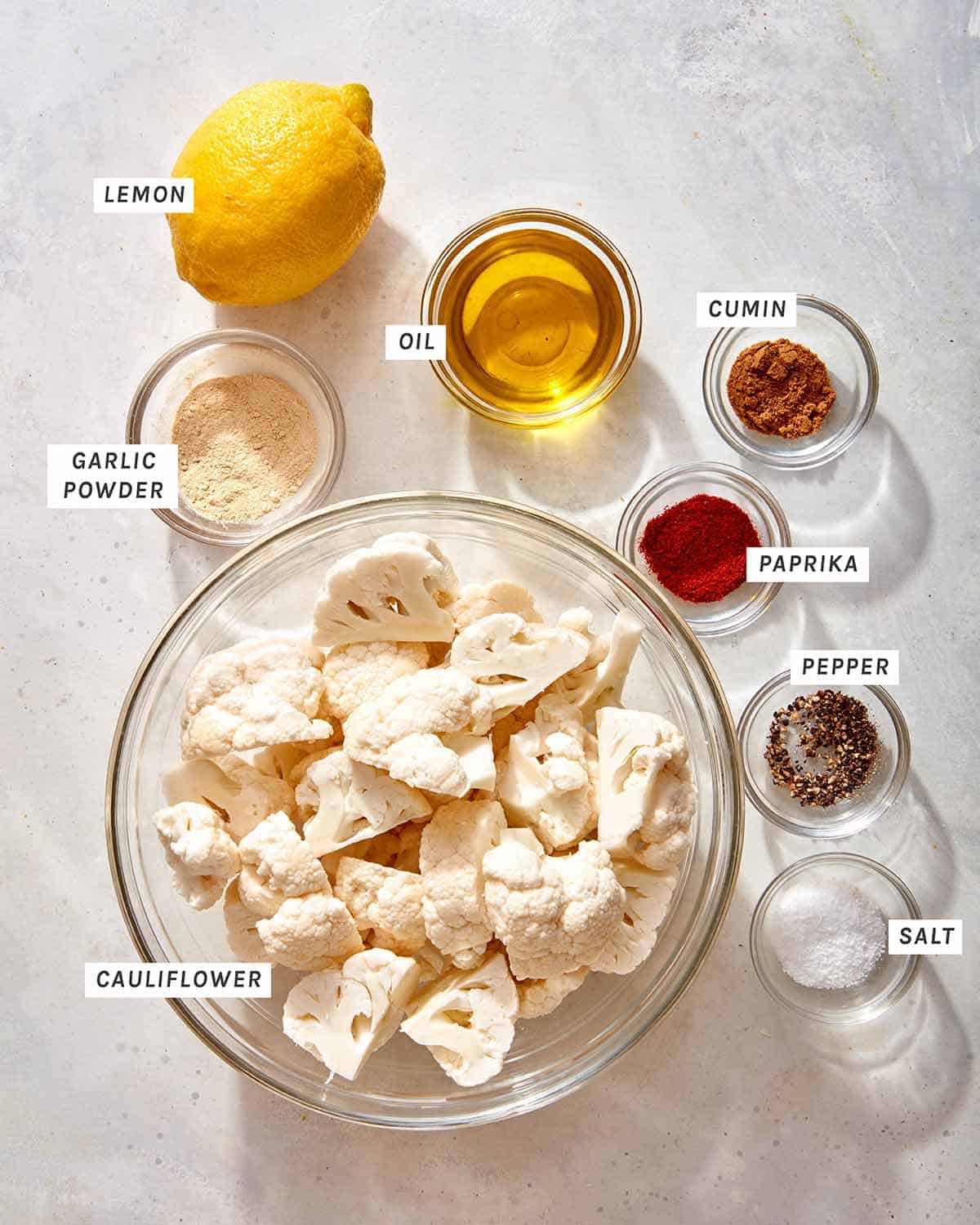 Air fryer cauliflower ingredients.