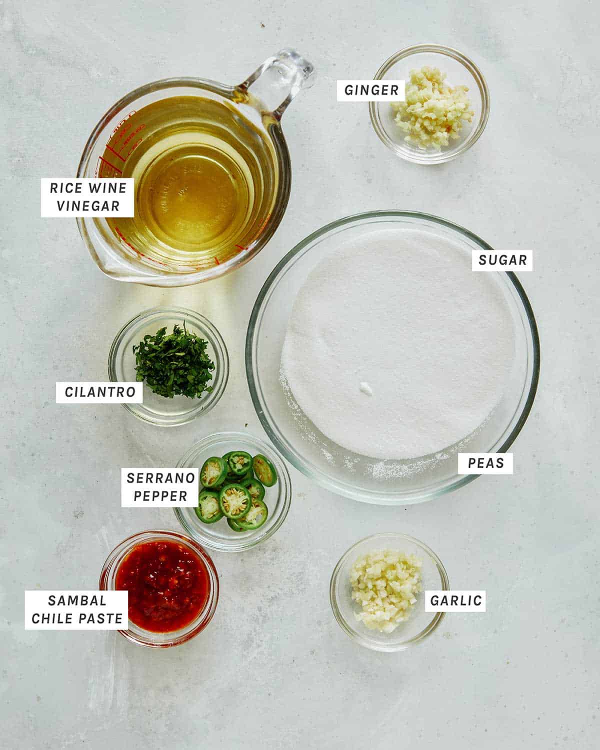 Fresh spring roll sauce ingredients ready to be mixed together.
