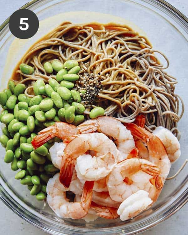 Soba noodle recipe ingredients in a bowl. 