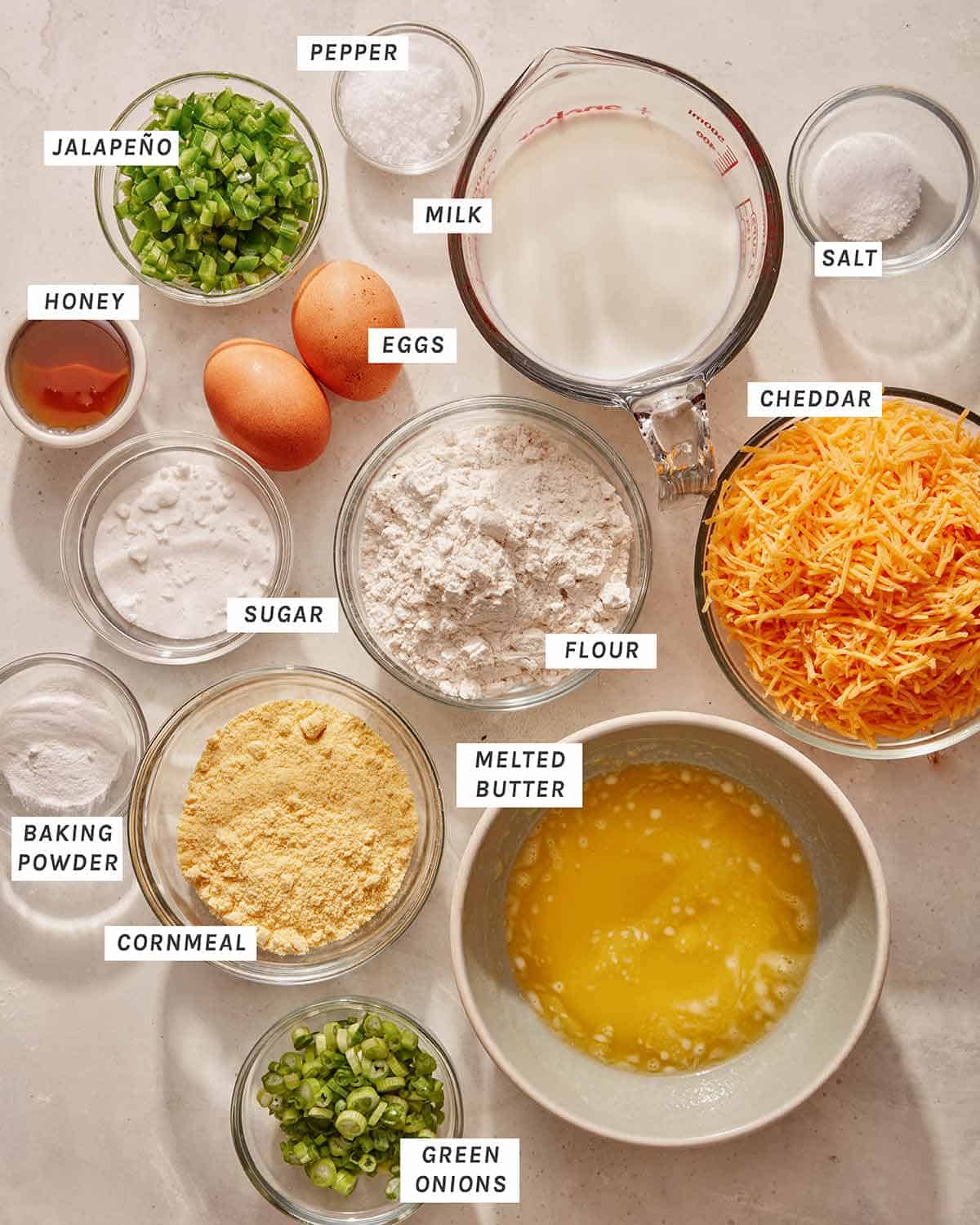 Ingredients to make jalapeno spoon bread. 