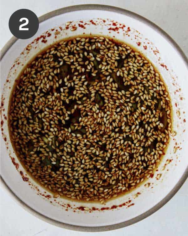 Potsticker dipping sauce in a bowl. 