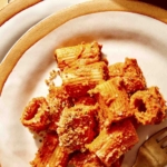 A plate of romesco sauce pasta.