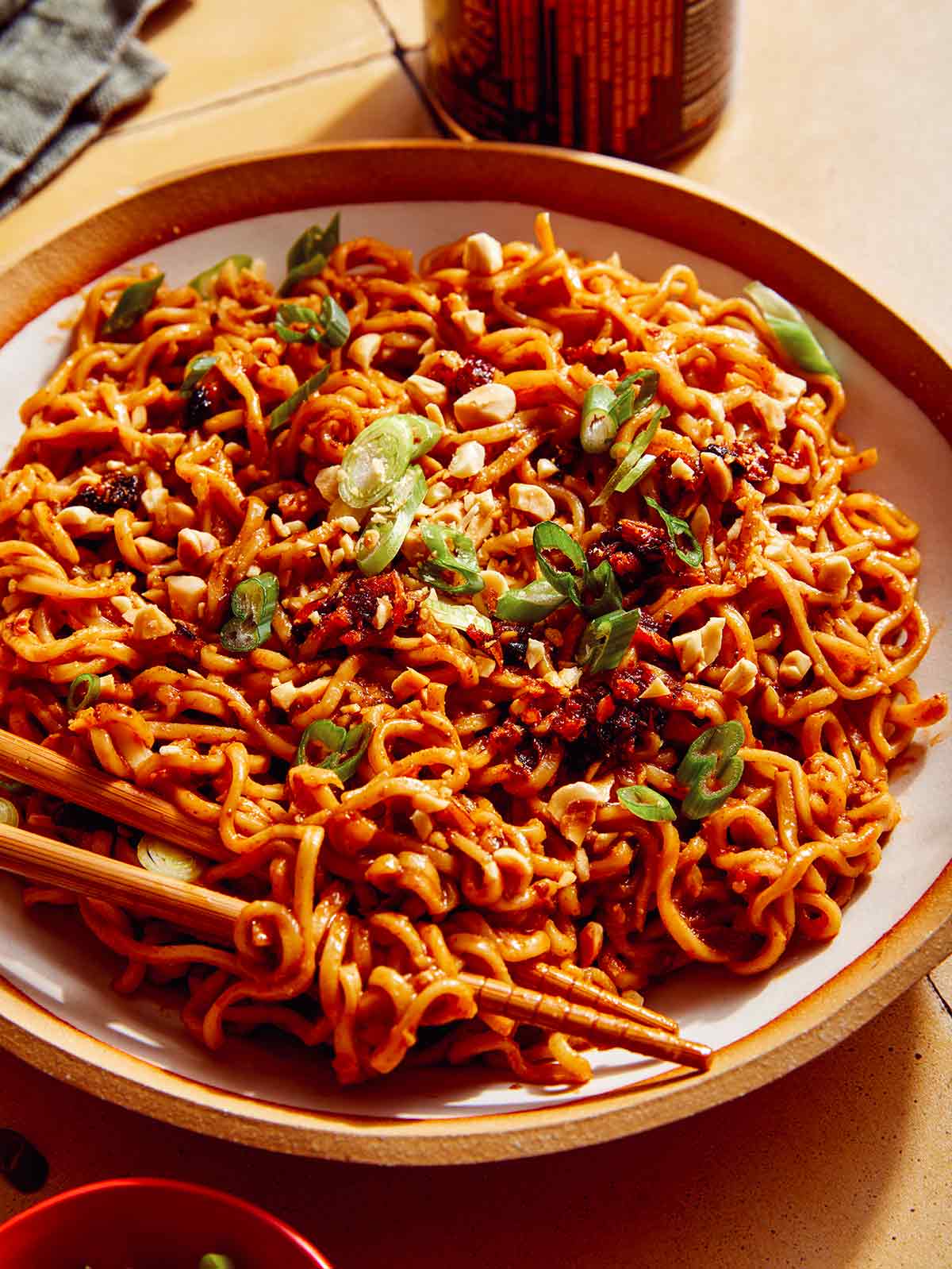 Spicy ramen noodle recipe prepared in a bowl.