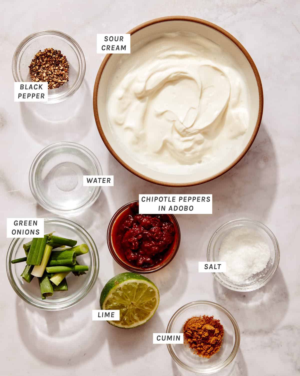 Taco salad dressing ingredients to make a creamy chipotle dressing.