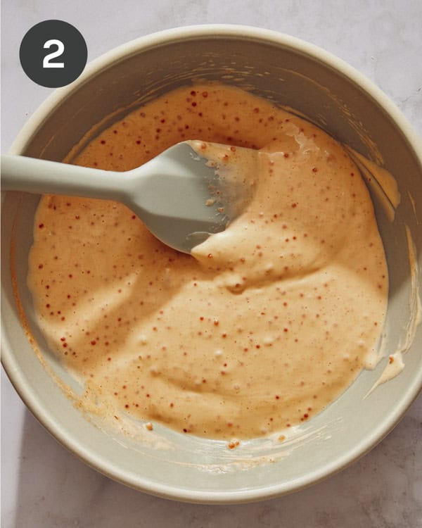 Masago sauce in a bowl mixed together.