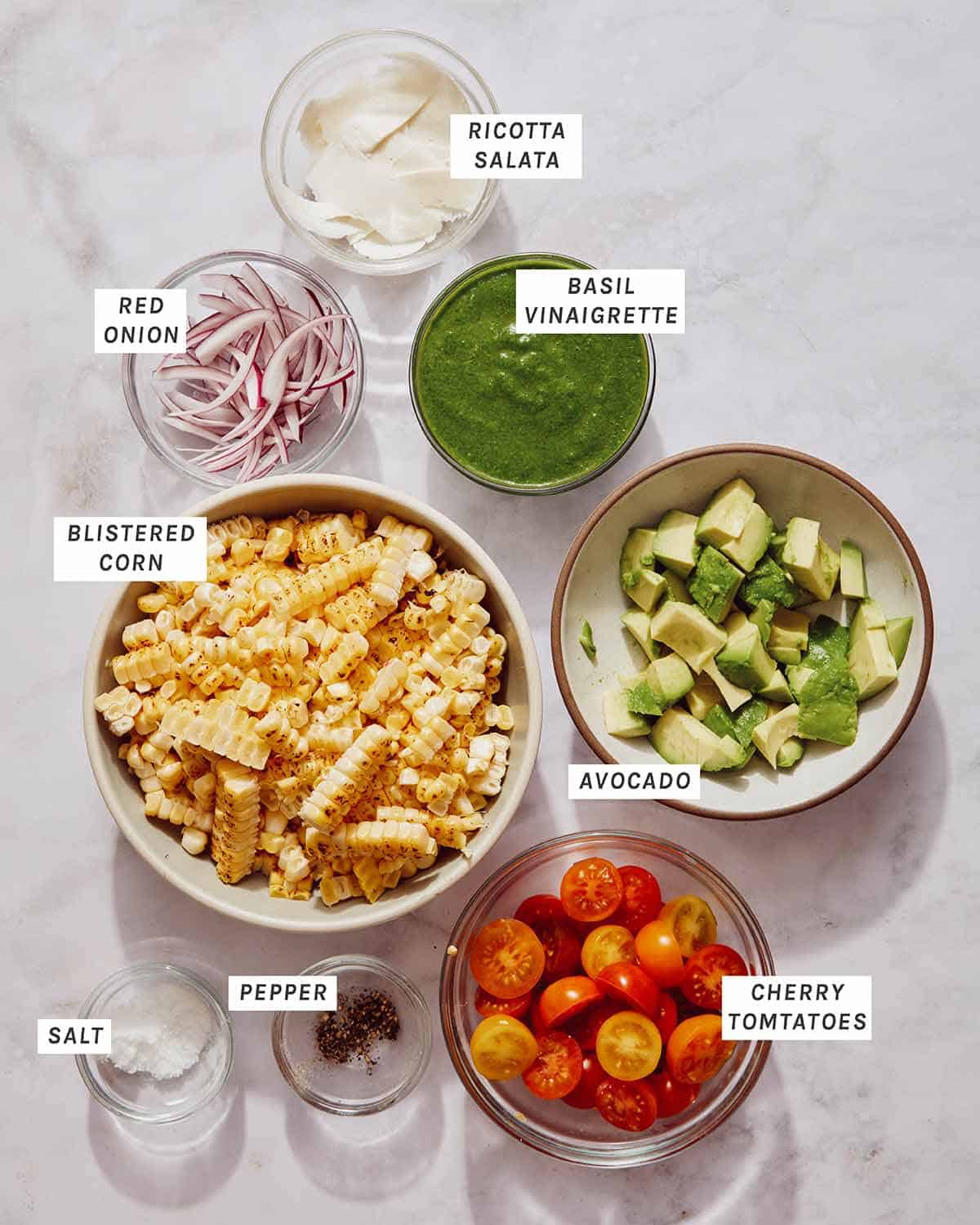 Ingredients to make out summer corn salad recipe. 