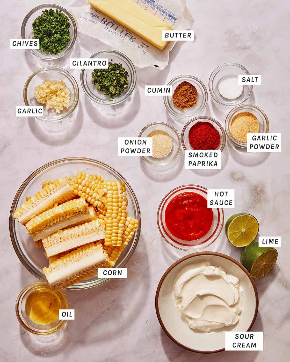 Air fryer corn ribs ingredients.