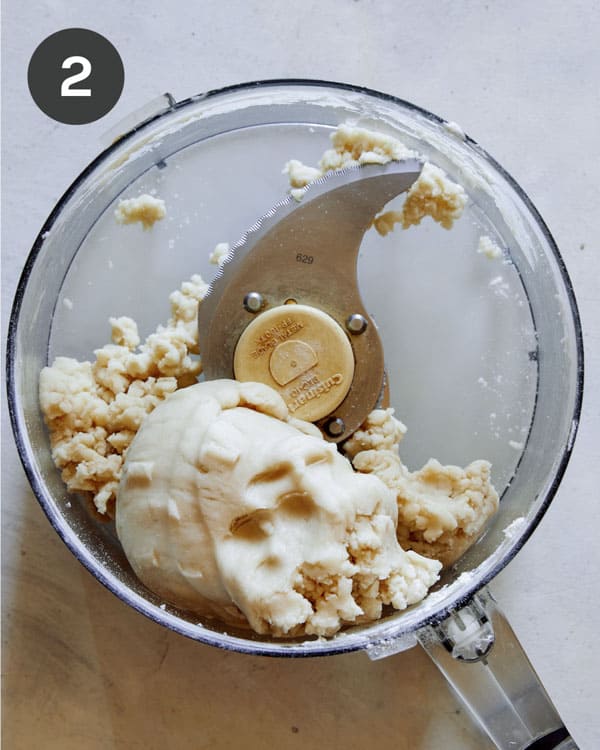 Tart dough in a food processor.