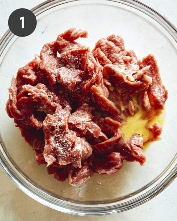 Beef for szechuan beef and a beaten egg.