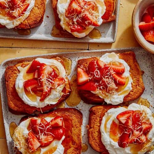 Honey brick toast recipe on platters.