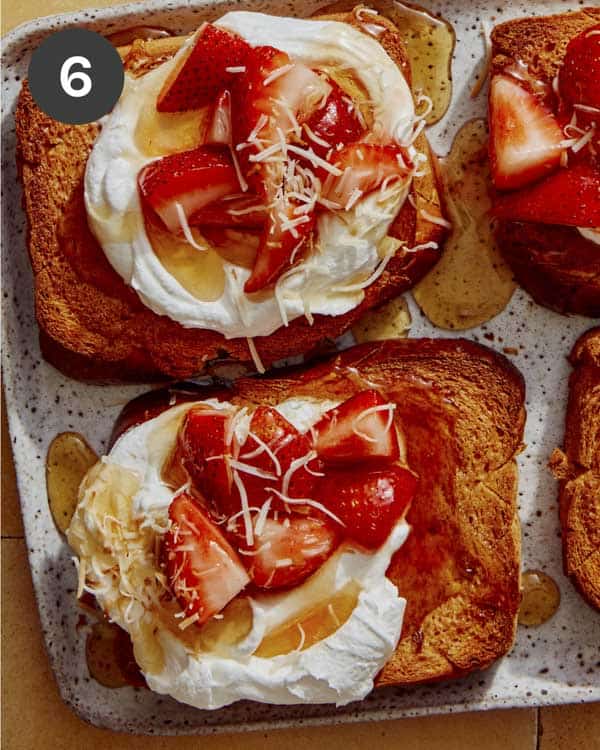 Honey toast with toppings on it.