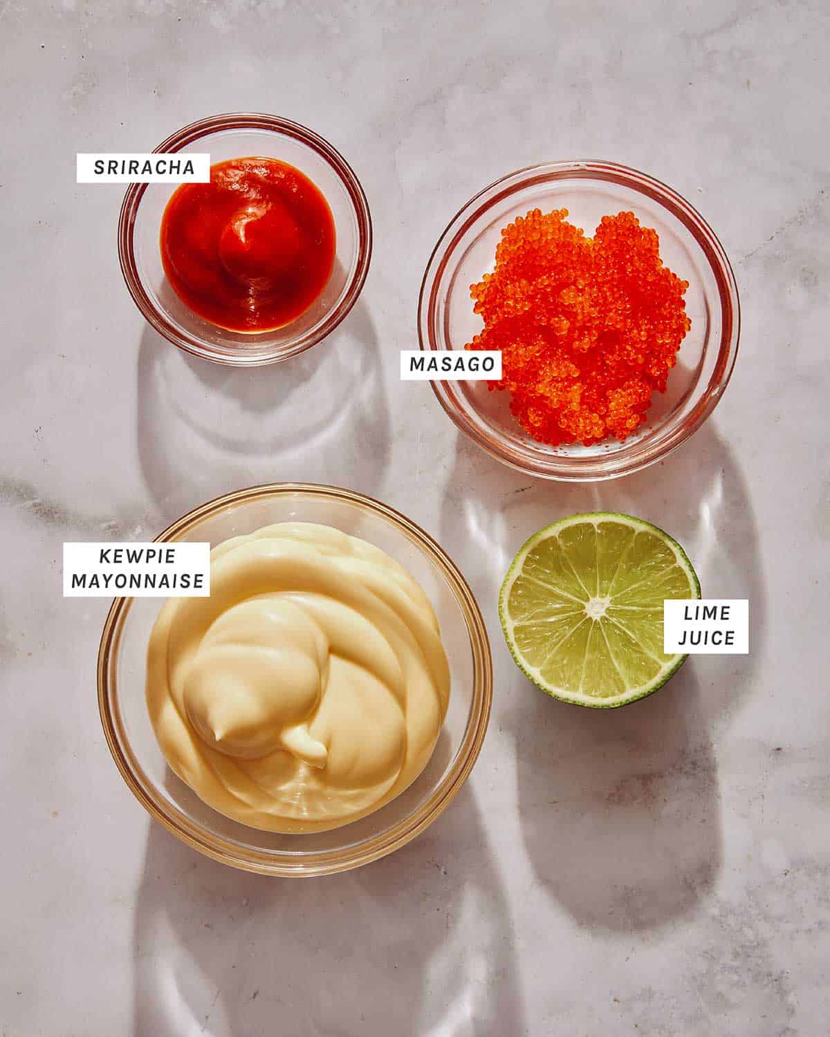 Masago sauce ingredients ready to be mixed together.