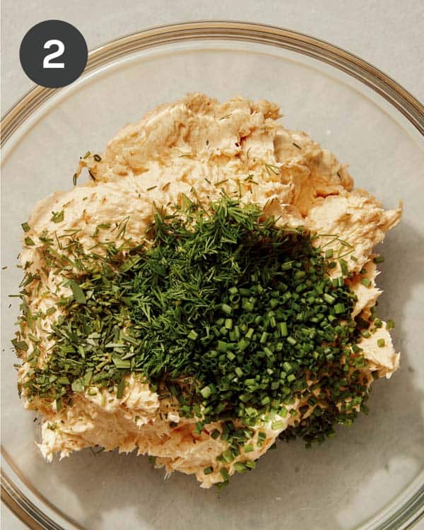 Smoked salmon dip ingredients in a bowl about to mixed.
