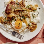 Loco moco on plates to serve to two people.