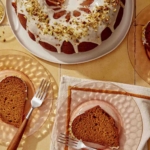 Pumpkin cake being served on plates.