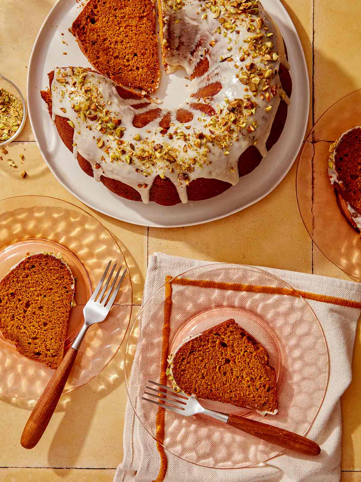 Pumpkin cake being served on plates.