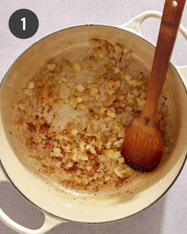 Onions cooking in a pot. 