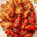 Korean fried chicken on a platter.