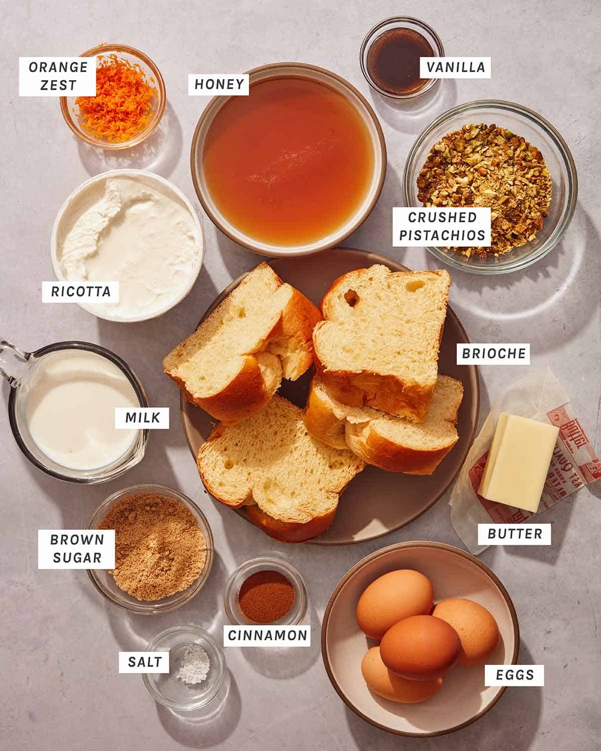 French toast ingredients all laid out.