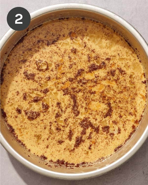 French toast egg mixture in a baking dish.