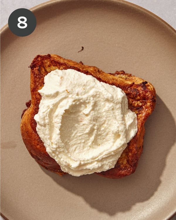 French toast topped with a dollop of ricotta.