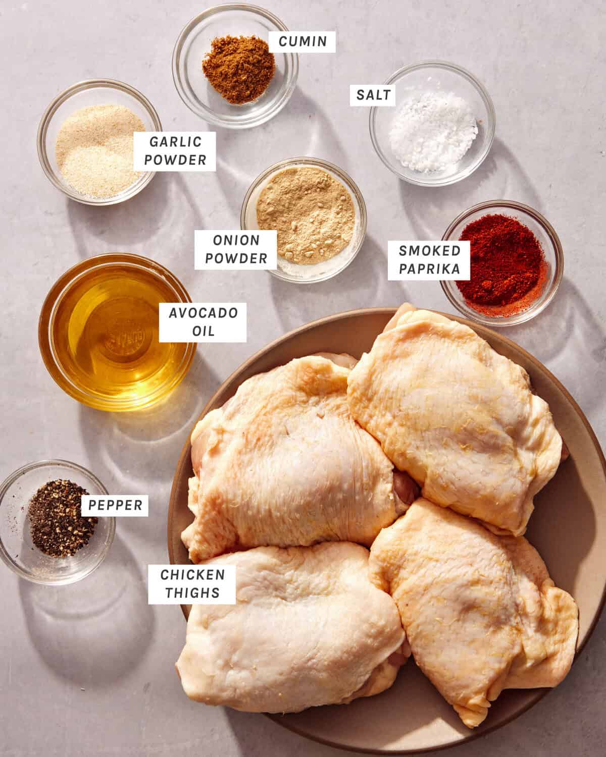 Air fryer chicken thigh ingredients all laid out.